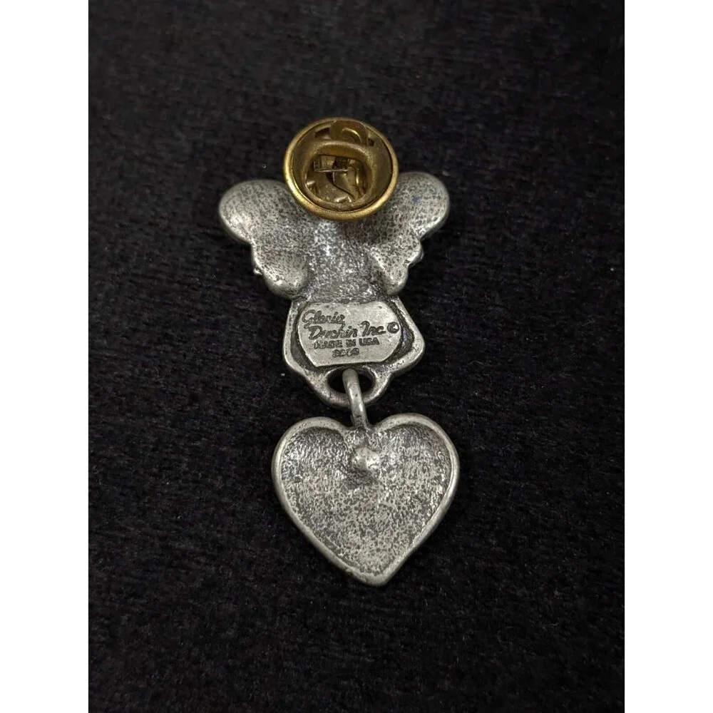 Vtg Gloria Duchin Pewter Angel Courage Charm Brooch Pin Pink Birhtstone‎